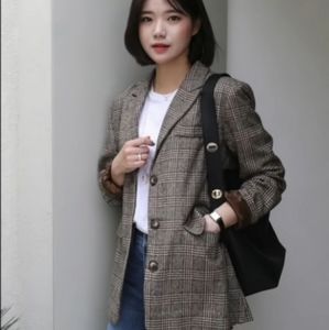 Brown Checkered Blazer Jacket